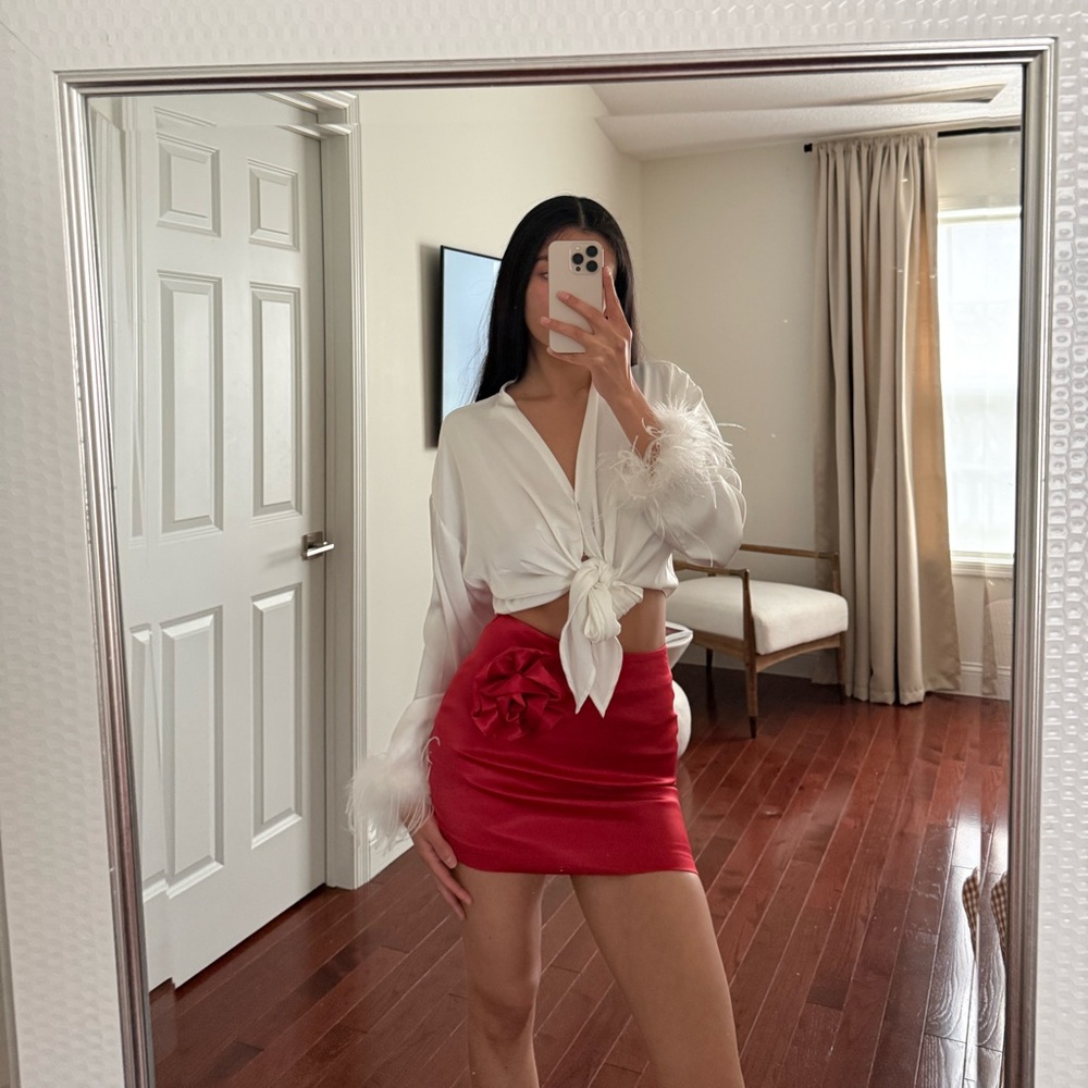 Endless Rose Red Mini Skirt with Floral Detail